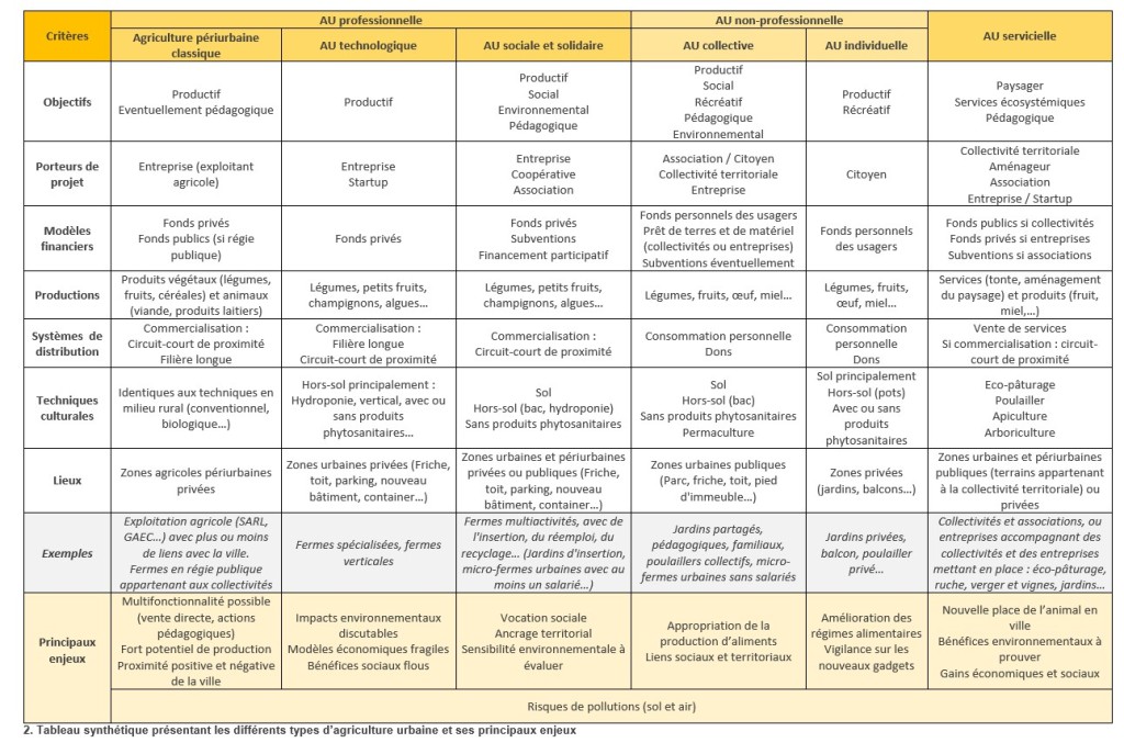 Les types d’agriculture urbaine et leurs enjeux