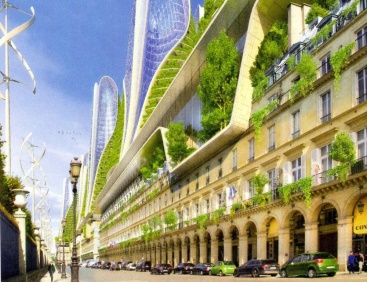 @ Vincent Callebaut sa projection d’un Paris SF et écolo, bâtiments agrandis de panneaux solaires et éoliens dans les jardins des tuileries pour alimenter les bâtiments haussmanniens de la rue de Rivoli_Projet « Paris 2050 »